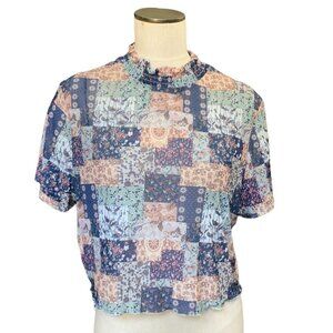 Shein Curve Mesh Smock Neck Cottagecore Patchwork Crop Top 4XL #60V